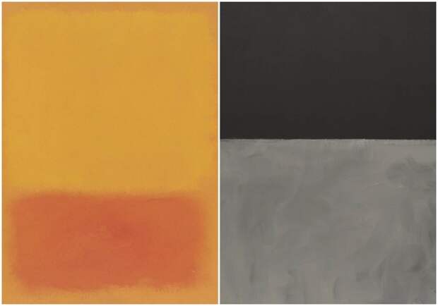 Слева направо: Без названия, Марк Ротко, 1968 год. \ Без названия из серии «Чёрное на сером», Марк Ротко, 1969-70 гг.