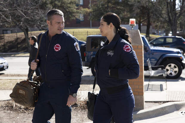 Taylor Kinney and Miranda Rae Mayo, Chicago Fire | Photo Credits: Adrian S. Burrows Sr./NBC