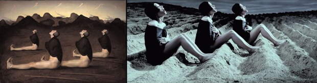 Картина норвежского художника-фигуративиста Одда Нердрума «Рассвет» (1989) и кадр из фильма Тарсема Сингха «Клетка» (2000) живопись, кинокадры
