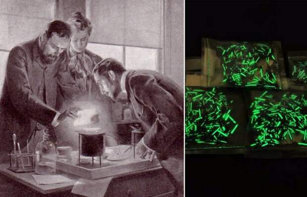 Мария и Пьер Кюри экспериментируют с радием.