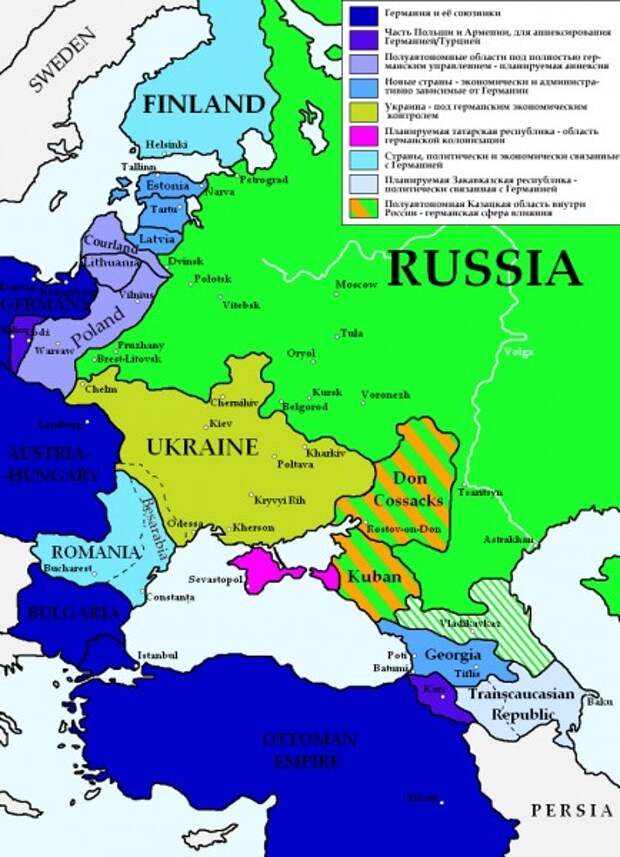Восточная Европа по германскому плану после заключения Брестского мира