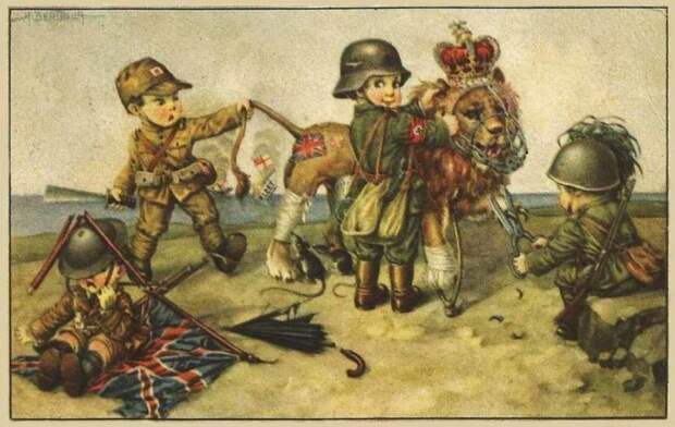 Серия итальянских открыток «Bambini fascisti» (Дети фашисты), 1941 - 1942 г.г., художник Aurelio Bertiglia.