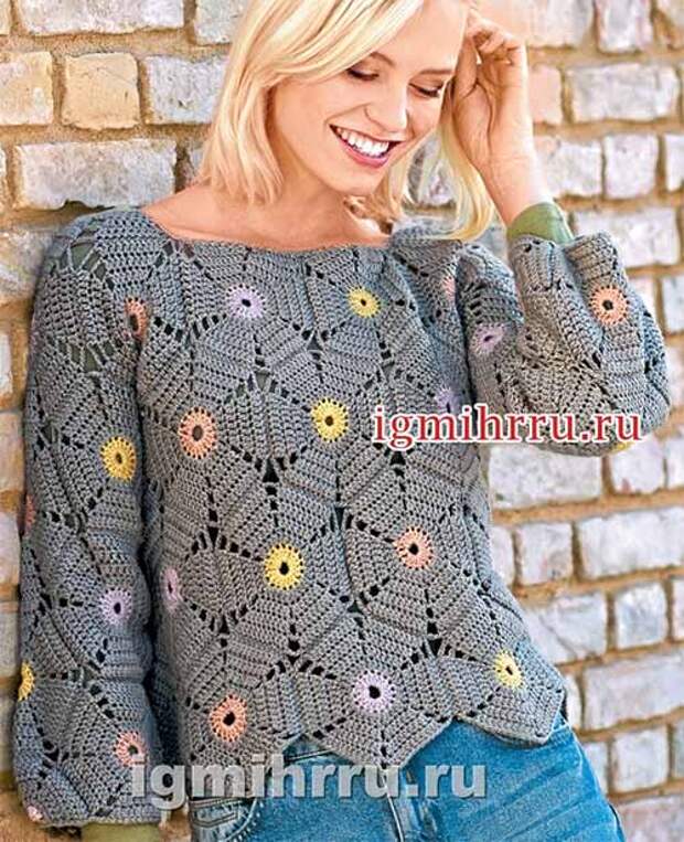 пуловер из цветочных шестиугольников