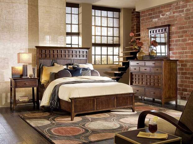 Отличный интерьер спальни создан благодаря простому, но стильному дизайнерскому решению, оформлению в деревенском стиле.