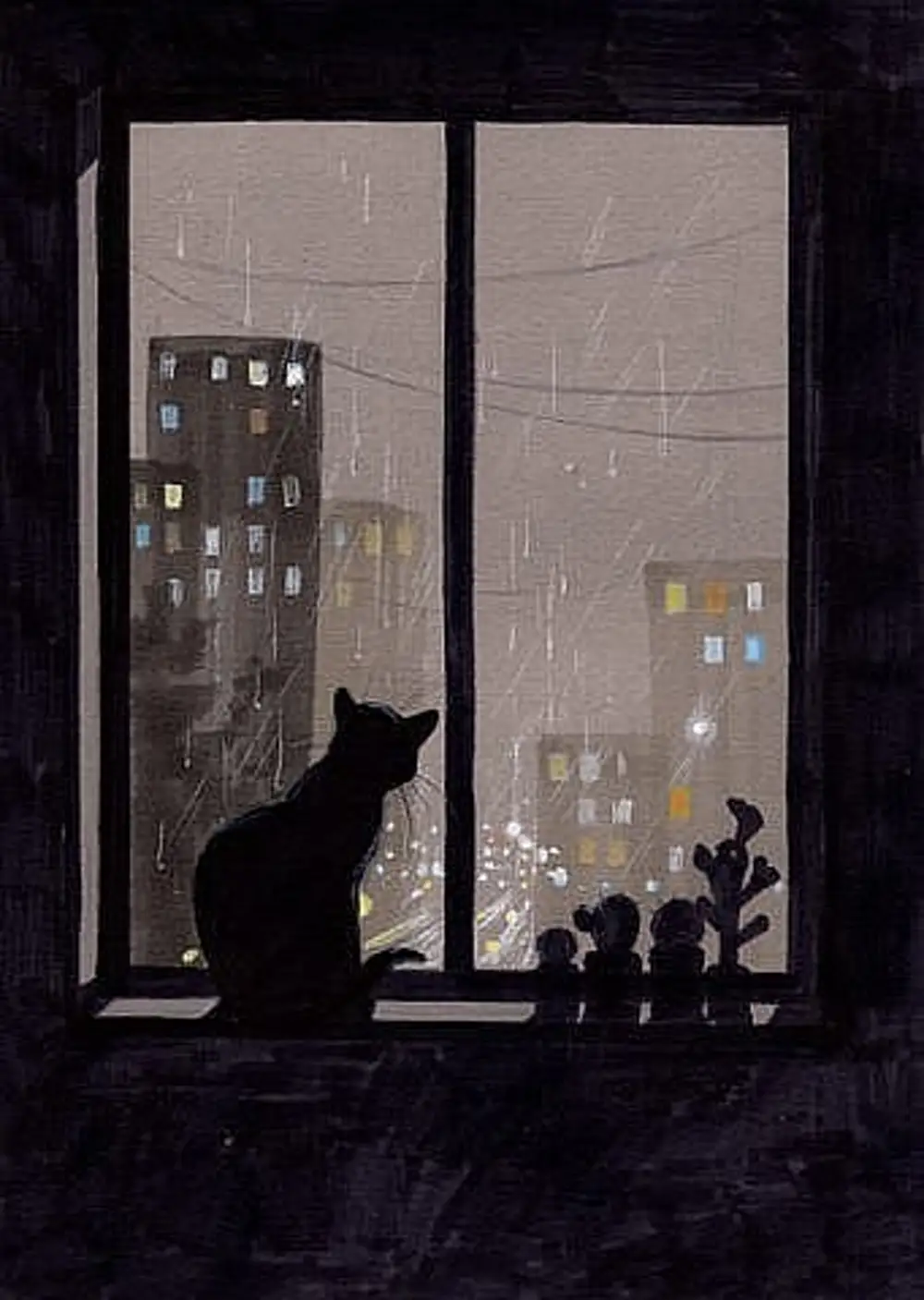 Черная кошка на окне