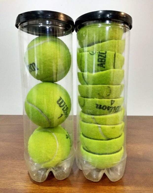 Cut Your Tennis Balls In Half To Store Two More Balls In Each Can, Saving Space Cut Your Tennis Balls In Half To Store Two More Balls In Each Can Saving Space