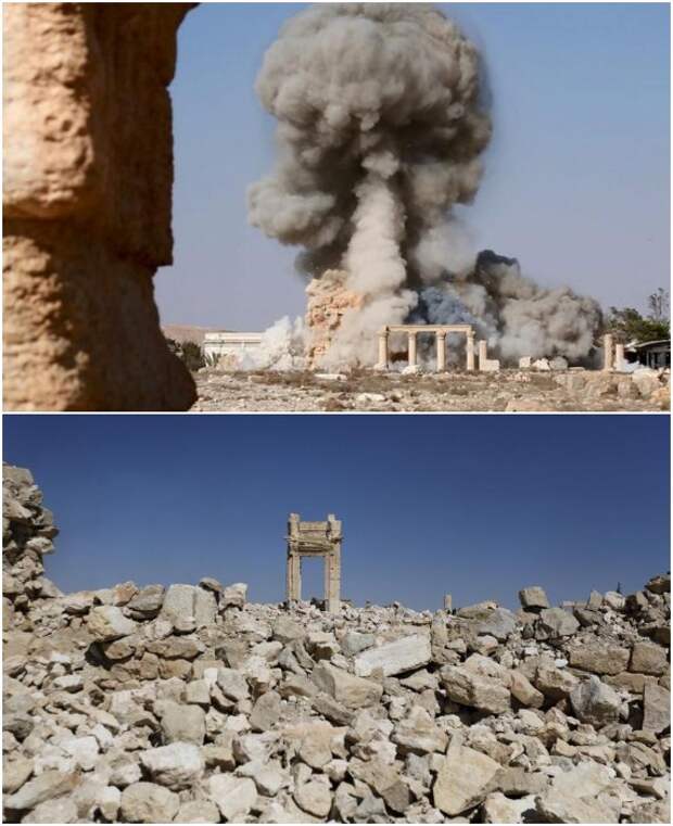 Все, что осталось после взрыва боевиками от древней святыни, которая была возведена почти 2 тыс. лет назад (Пальмира, Сирия).
