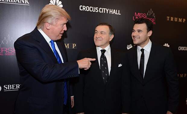 Американский миллиардер Дональд Трамп, президент Crocus Group Арас Агаларов и вице-президент Crocus Group Эмин Агаларов