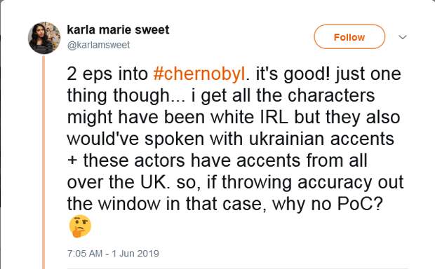 Борцунша с расизмом возмутилась, почему в сериале «Чернобыль» не было негров, и её жёстко осадили