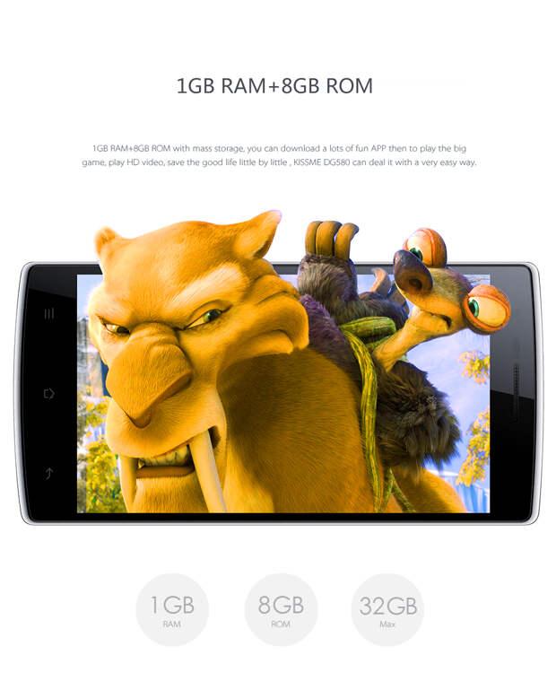 смартфон Doogee KISSME DG580 ..экран 5.5 дюймов ..память 1Gb/8Gb ..камера 8Mp ..аккумулятор 2500mAh
