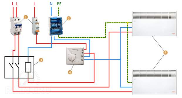 Схема подключения конвекторов через контактор