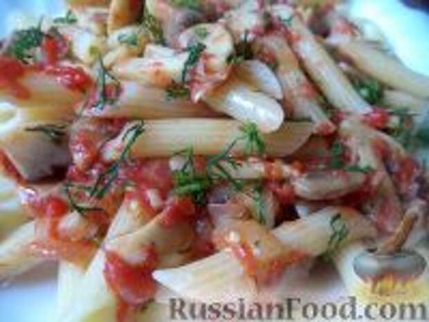 Фото к рецепту: Макароны с шампиньонами