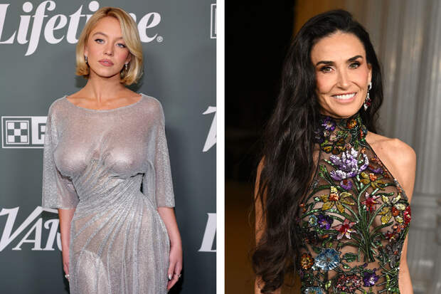 Слева: Сидни Суини на вечере журнала Variety, 29 октября 2025 год / Деми Мур на вечере LACMA Art + Film Gala, 1 ноября 2025 года 