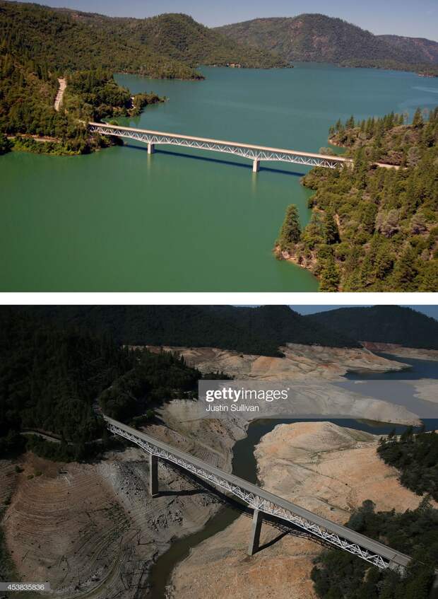 Before And After: Statewide Drought Takes Toll On California's Lake Oroville Water Level : News Photo