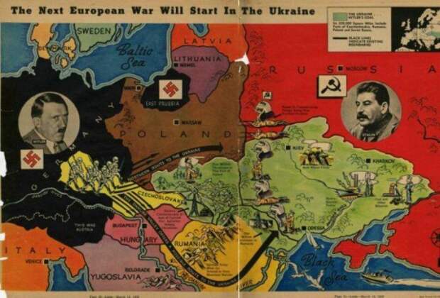Следующая европейская война начнется в Украине". Карта из американского журнала "Look" от 14 марта 1939 г. (стр. 30). история, люди, мир, фото