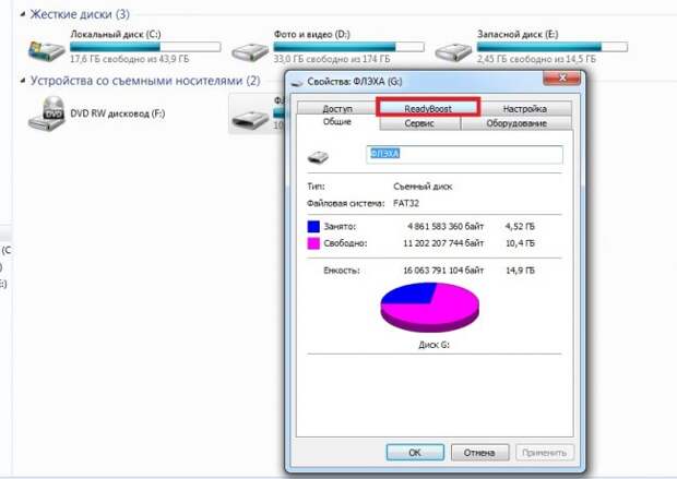 Запуск утилиты Ready Boost