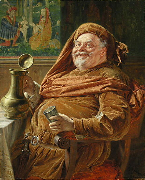 Эдуард фон Грютцнер, «Фальстаф с большим винным кувшином и чашкой», 1896 г.
