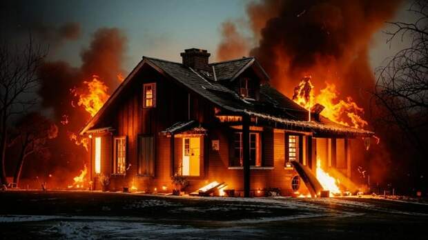 Пожар в доме / Изображение сгенерировано с помощью нейросети Kandinsky by Sber AI / amic.ru