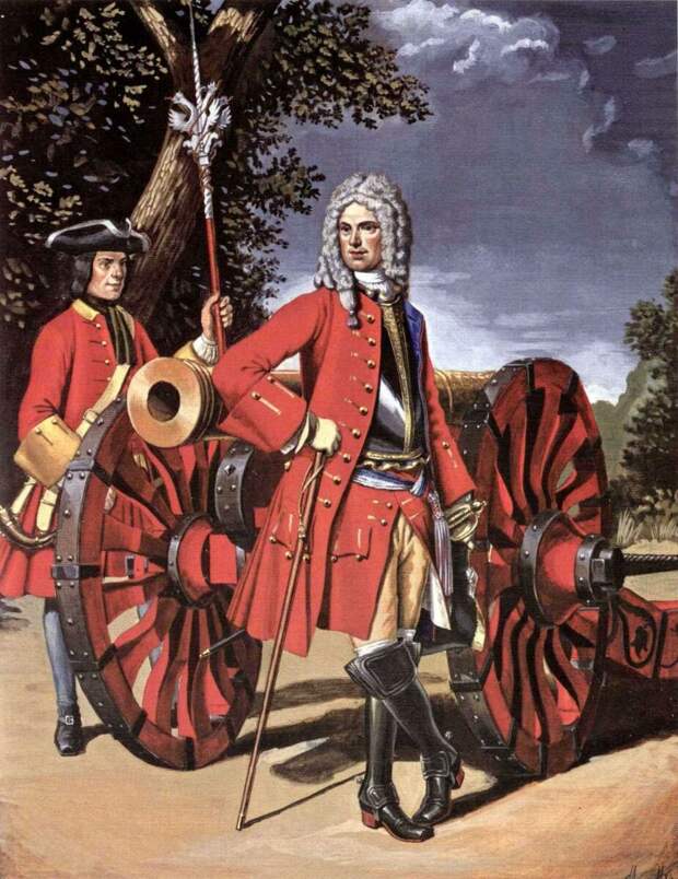Офицер и канонир Артиллерийского полка петровской армии, 1708 год.
