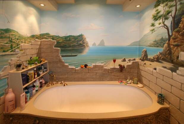 Панорама в ванной комнате. Роспись стен