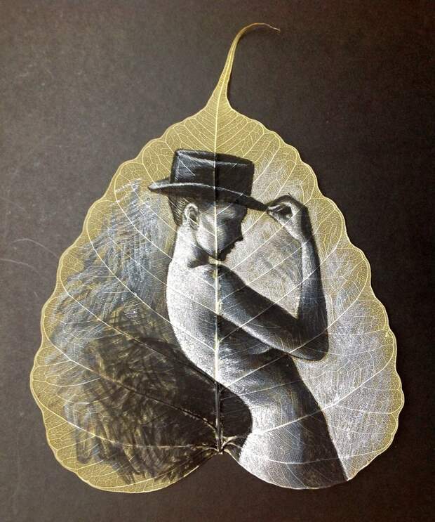 Женщина в черной шляпке искусство, картины, листья, художник