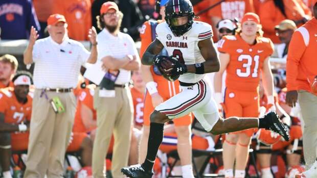 South Carolina WR Juice Wells catches a touchdown pass against Clemson.
