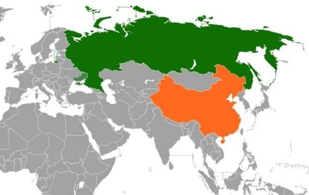 Россия и Китай на карте Евразии