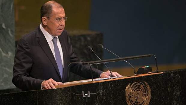 Министр иностранных дел России Сергей Лавров выступает на Генеральной Ассамблее Организации объединенных наций (ООН) в Нью-Йорке. Архивное фото