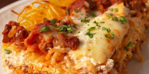 Лучшие блюда из говядины: Лазанья из спагетти с говядиной