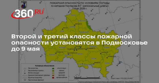 Второй и третий классы пожарной опасности установятся в Подмосковье до 9 мая