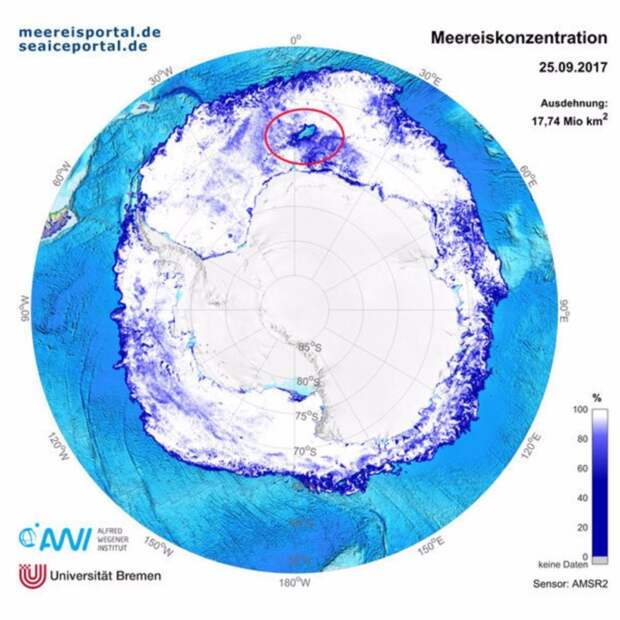 В Антарктиде появилась огромная дыра и никто не знает причину антарктида, в мире, дыра, исследования, наука, природа