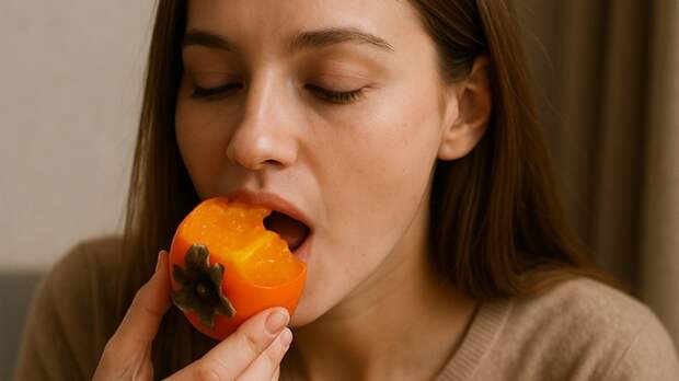 Девушка ест хурму / Изображение сгенерировано ИИ ChatGPT / amic.ru