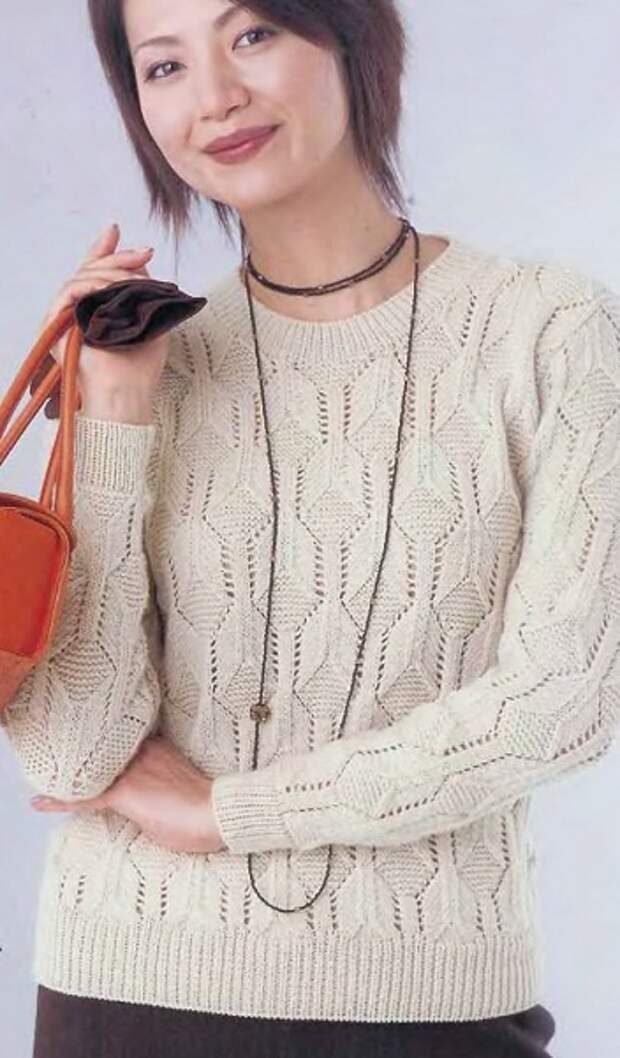 Пуловер с узором спицами