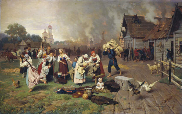 Художник Николай Дмитриев-Оренбургский. Пожар в деревне./Фото: territaland.ru Художник Николай Дмитриев-Оренбургский. Пожар в деревне./Фото: territaland.ru