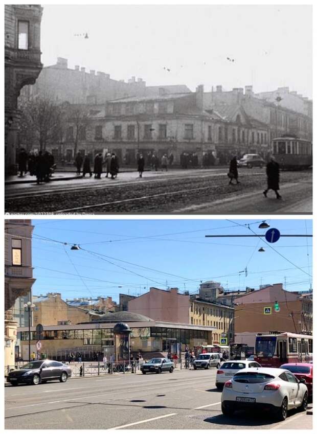 Угол Среднего проспекта В.О. И 7-й линии.~1960 и 2020 год.