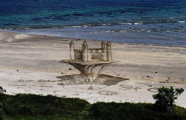Художник Джейми Харкинс и его 3D рисунки на песке изображение 4