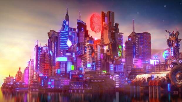 Картинки по запросу Фанаты Minecraft создали в игре огромный город в стиле Cyberpunk 2077