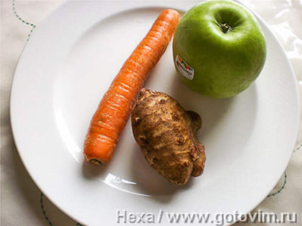 Салат из топинамбура с морковью и яблоком, Шаг 01