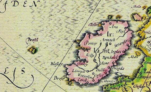 Древняя карта с изображением мифического острова Хай-Бразил.