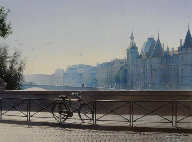 Очарование Парижа в работах Тьерри Дюваля акварель, искусство, картина, художник