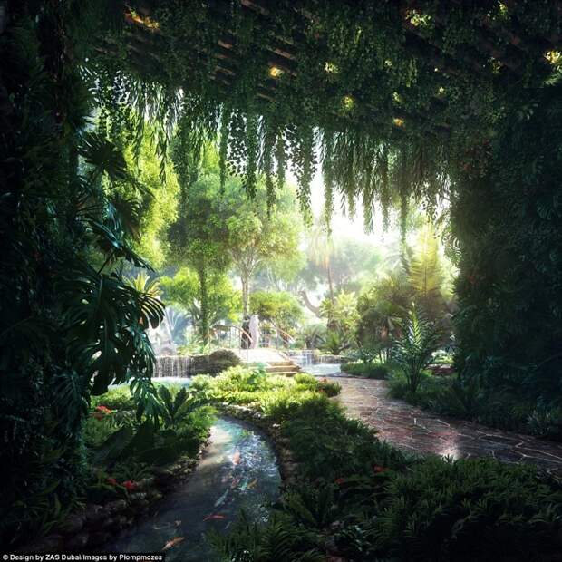 Тропический лес разместится в 5-этажном подиуме в основании двух 47-этажных башен и будет наполнен экзотическими растениями, позволяющими гостям получить уникальные впечатления. дубаи, лес, отель