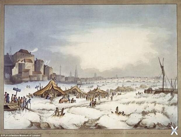 Лед на Темзе в Лондоне. 1816 год...