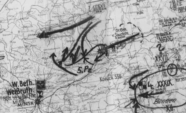 Фрагмент немецкой карты, июнь 1944 года - Подвиг лейтенанта Рака | Военно-исторический портал Warspot.ru