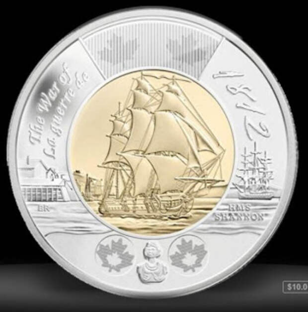 Канадская 2-долларовая монета, на которой изображён фрегат «Шеннон» - Дуэль фрегатов «Шеннон» и «Чесапик» | Военно-исторический портал Warspot.ru