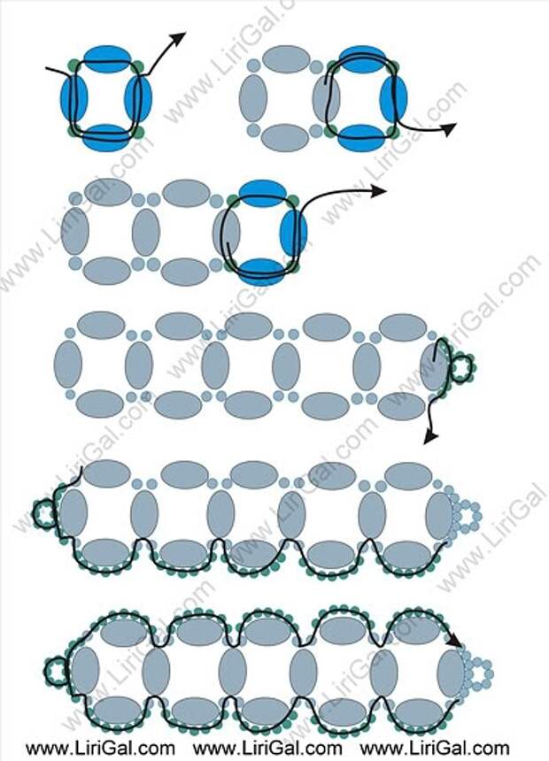 Схема плетения браслета из бусин на резинке