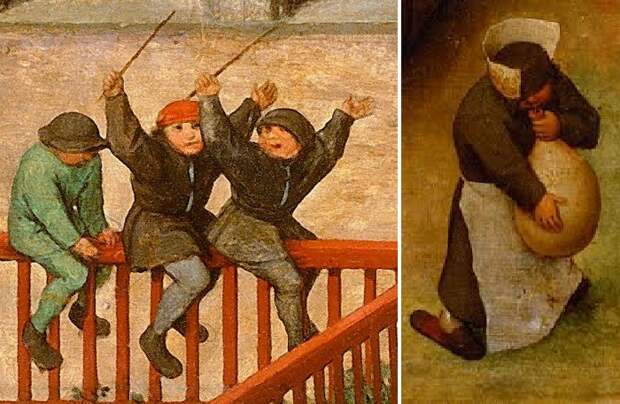 «Игры детей». Фрагмент. Оседлание забора.