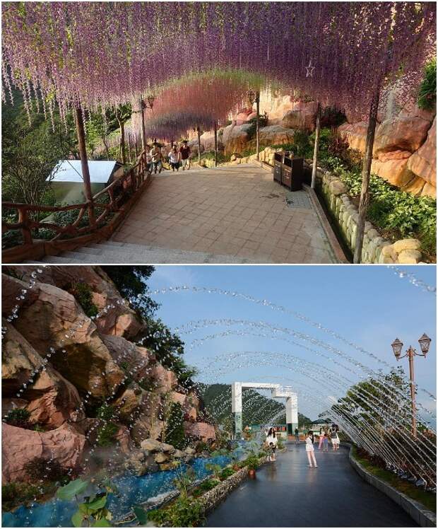 Ландшафтные дизайнеры и инженеры позаботились о том, чтобы дорога к «Небесным вратам» была приятной и запоминающейся (Huangtengxia Tianmen Sky Walk, Гуандун). Ландшафтные дизайнеры и инженеры позаботились о том, чтобы дорога к «Небесным вратам» была приятной и запоминающейся (Huangtengxia Tianmen Sky Walk, Гуандун).