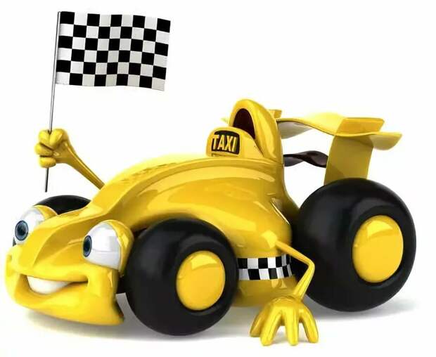 Cartoon Racing Car With Taxi Concept Holding Race Flag Ð¤Ð¾ÑÐ¾Ð³