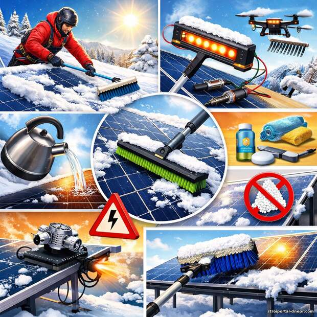 Как чистить солнечные панели от снега: большое практическое руководство