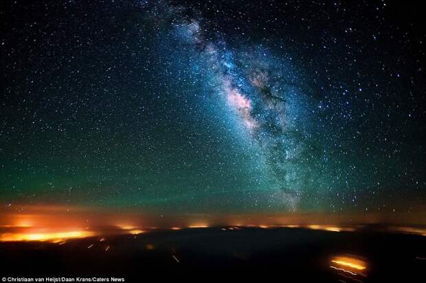 The Milky Way as seen from the cockpit during a flight over the Sinai desert in Egypt